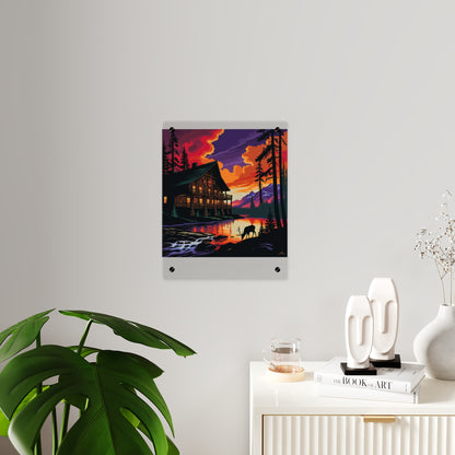 Cabin by the Stream – Acrylic Rustic Wall Art