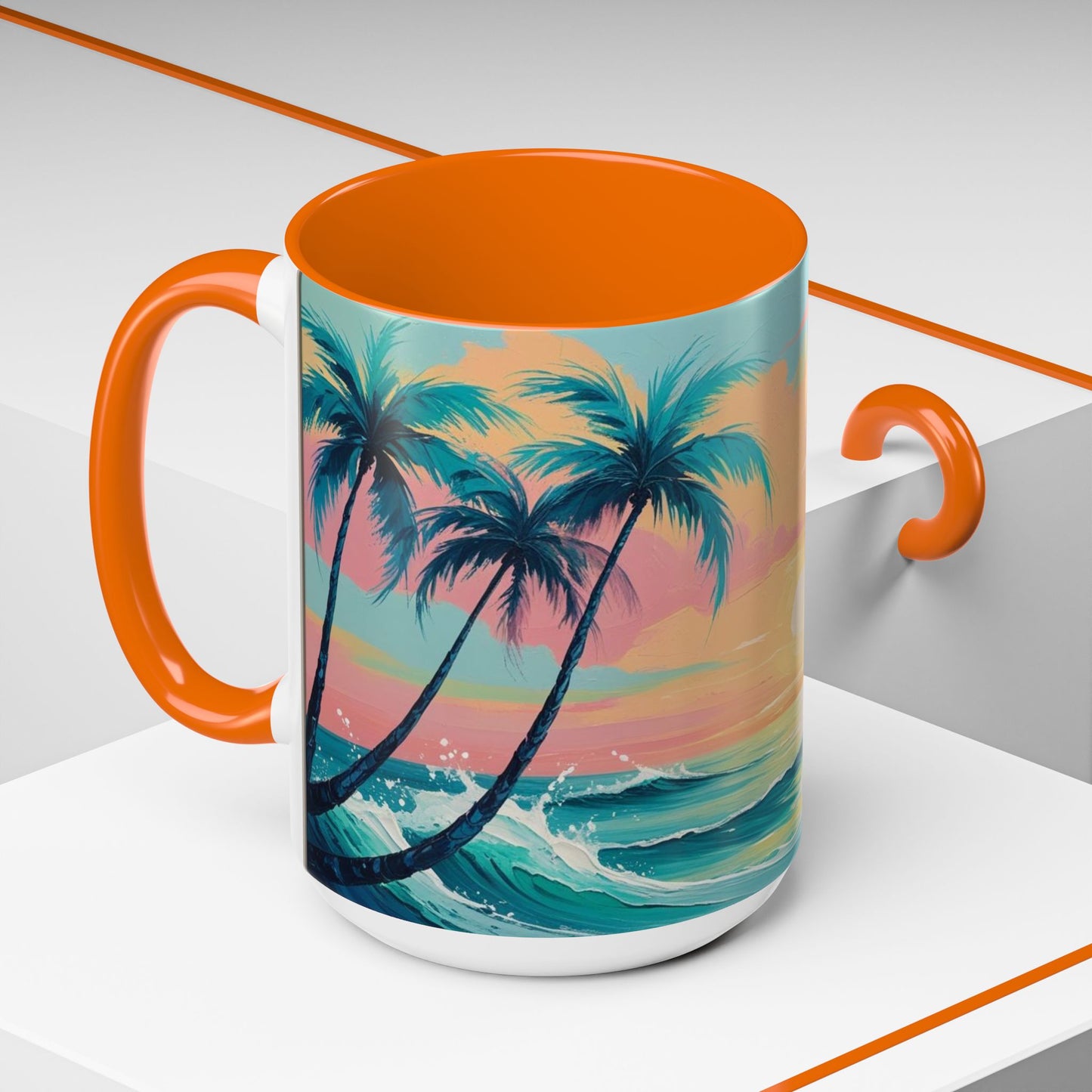 Coffee Mug, Tropical Sunset Beach Lover Gift, Vibrant Ceramic Ocean Theme Drinkware