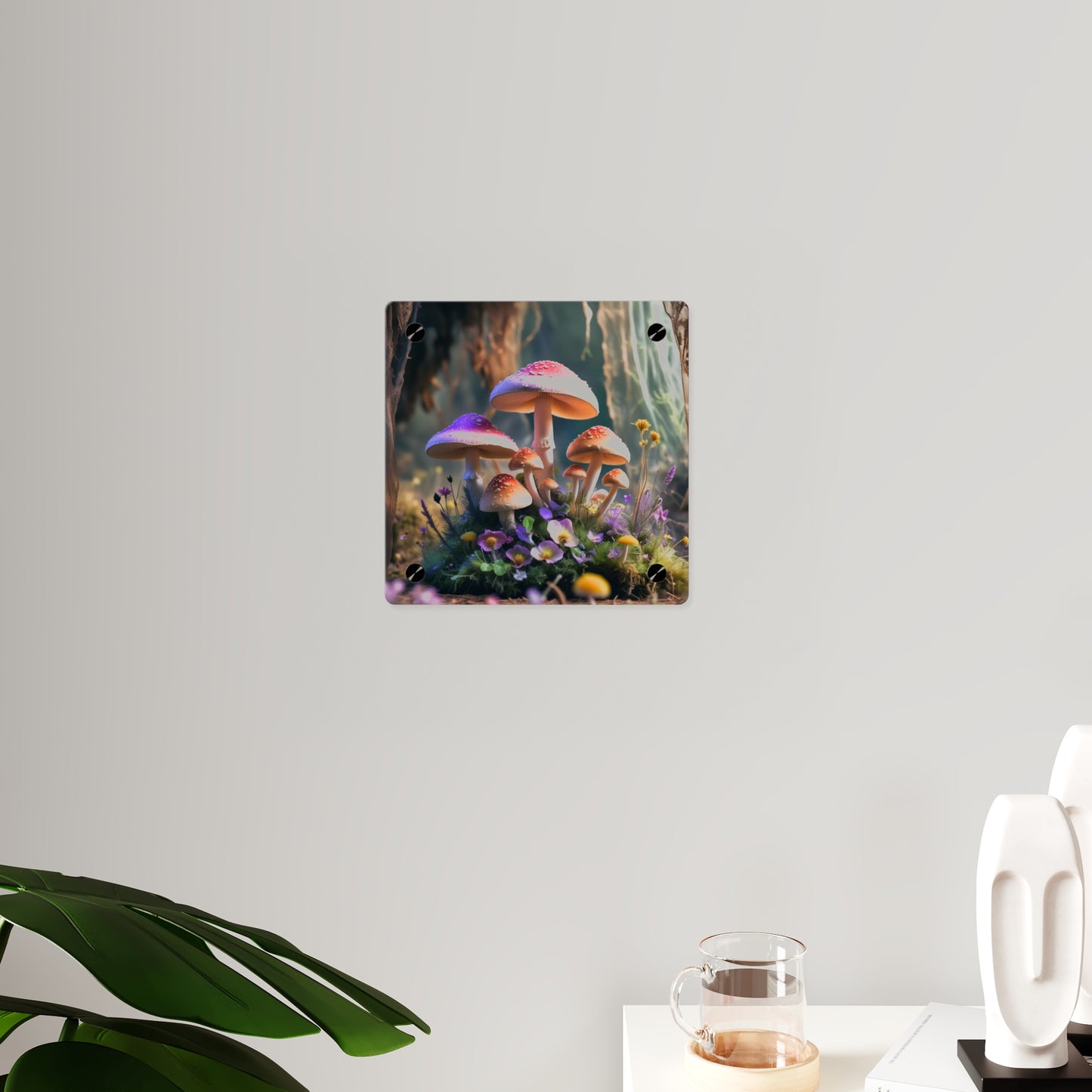 Zână de pădure cu ciuperci – Tablou acrilic rustic cu pădure