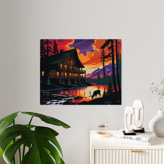 Cabin by the Stream – Acrylic Rustic Wall Art