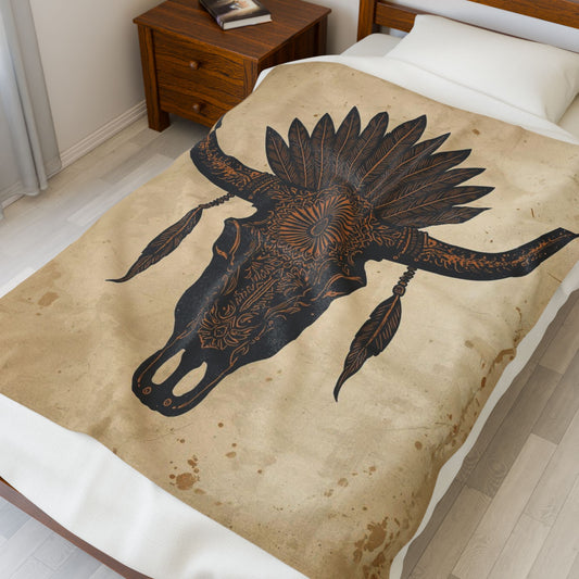 Bohemian Cow Skull Velveteen Plush Blanket