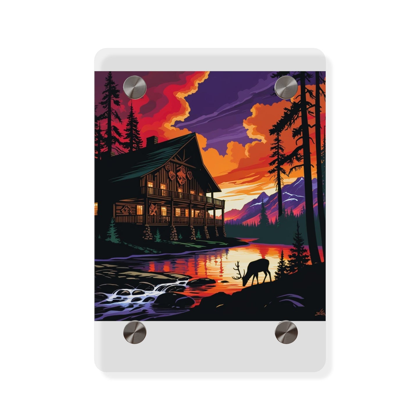 Cabin by the Stream – Acrylic Rustic Wall Art