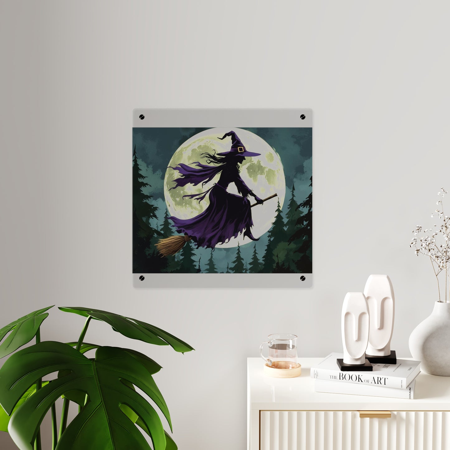 Acrylic Wall Art Panels - Witch and Moon Decor, Perfect for Halloween