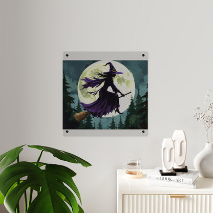 Acrylic Wall Art Panels - Witch and Moon Decor, Perfect for Halloween