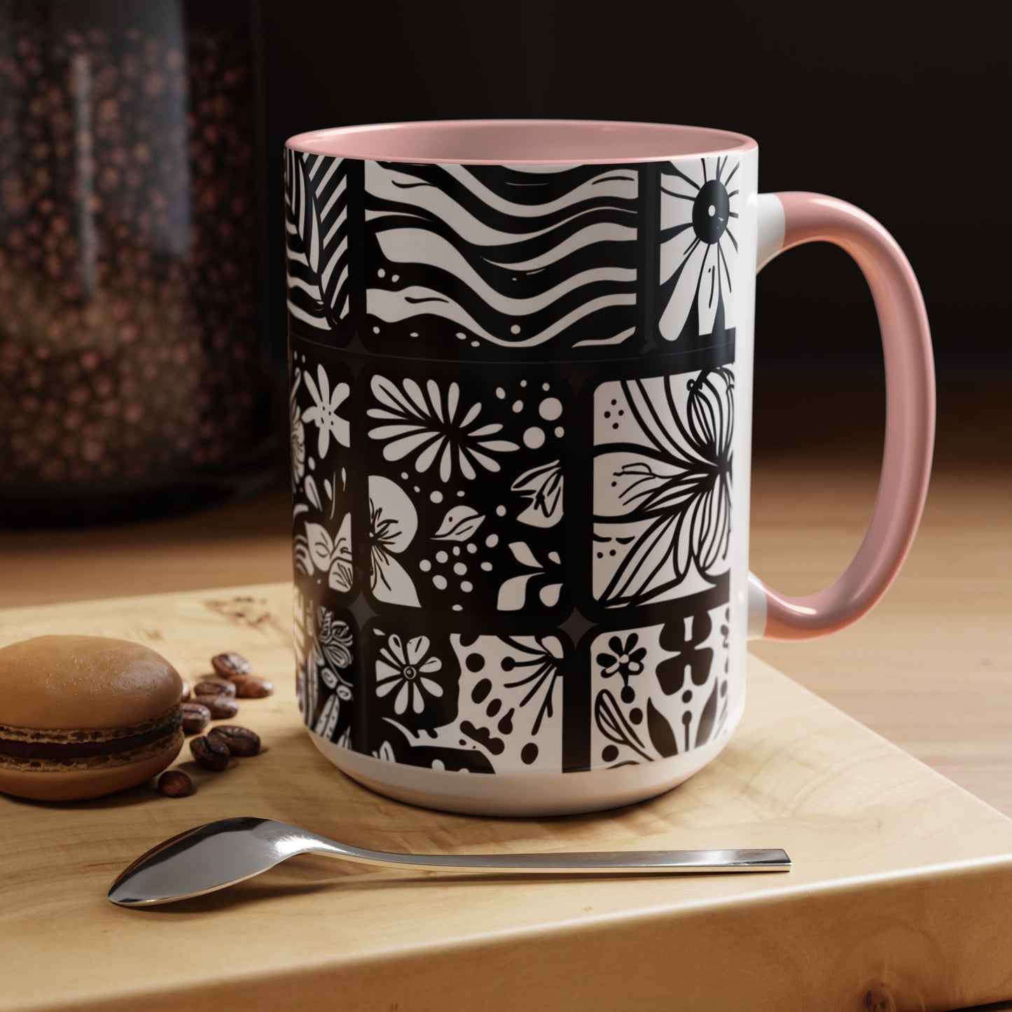 Black and White Floral Accent Coffee Mug