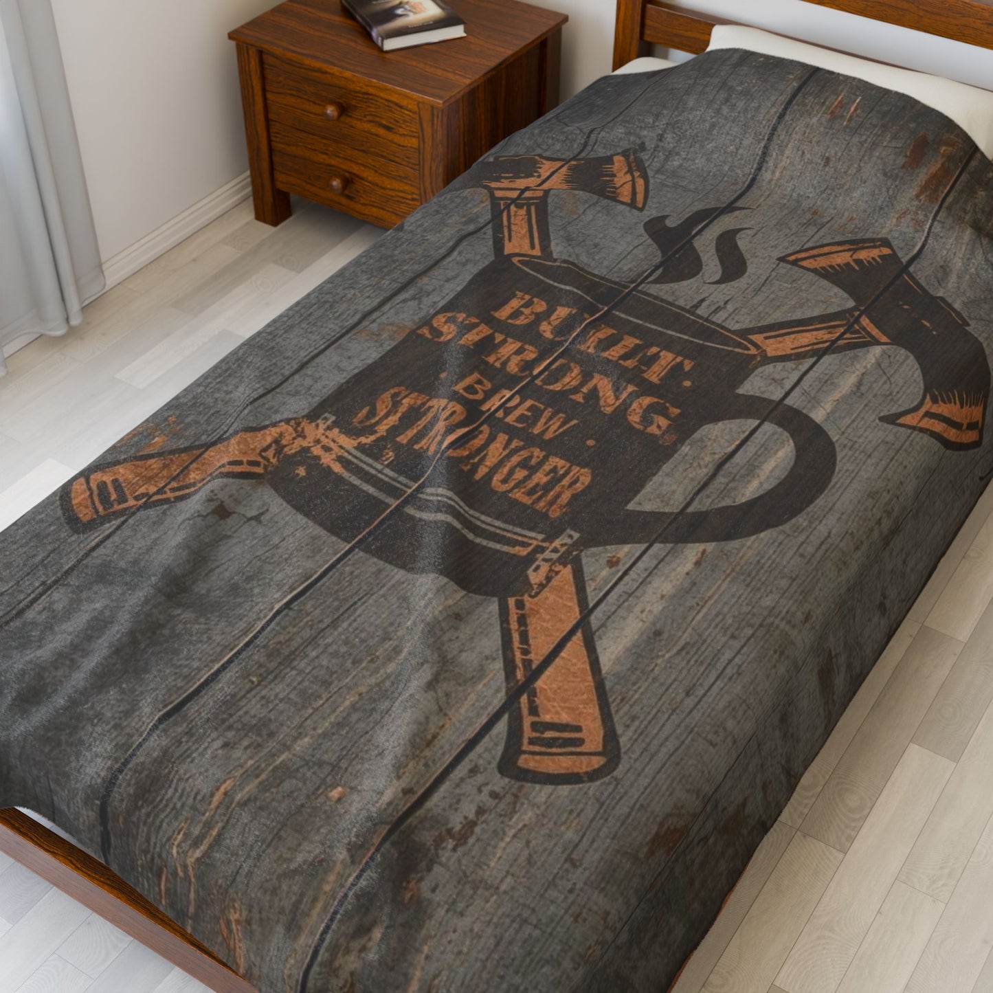 Rustic 'Built Strong' Cozy Velveteen Plush Blanket