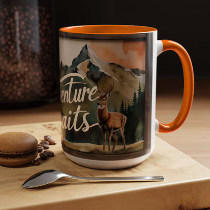 Adventure Awaits Accent Coffee Mug - Nature Lover Travel Gift