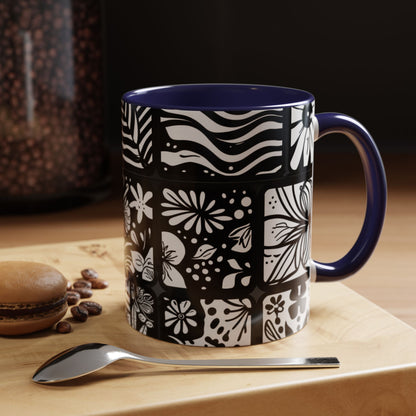 Black and White Floral Accent Coffee Mug