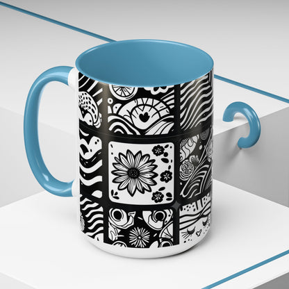 Black and White Floral Accent Coffee Mug