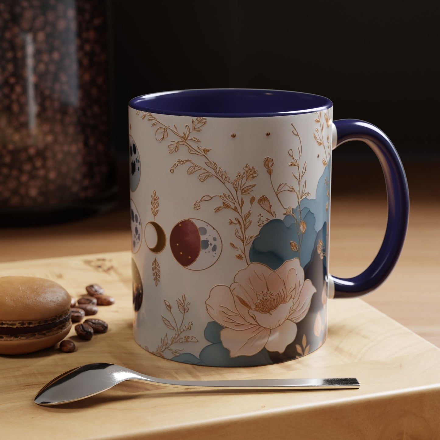 Celestial Floral Accent Coffee Mug- Mystic Moon Decor Drink-ware