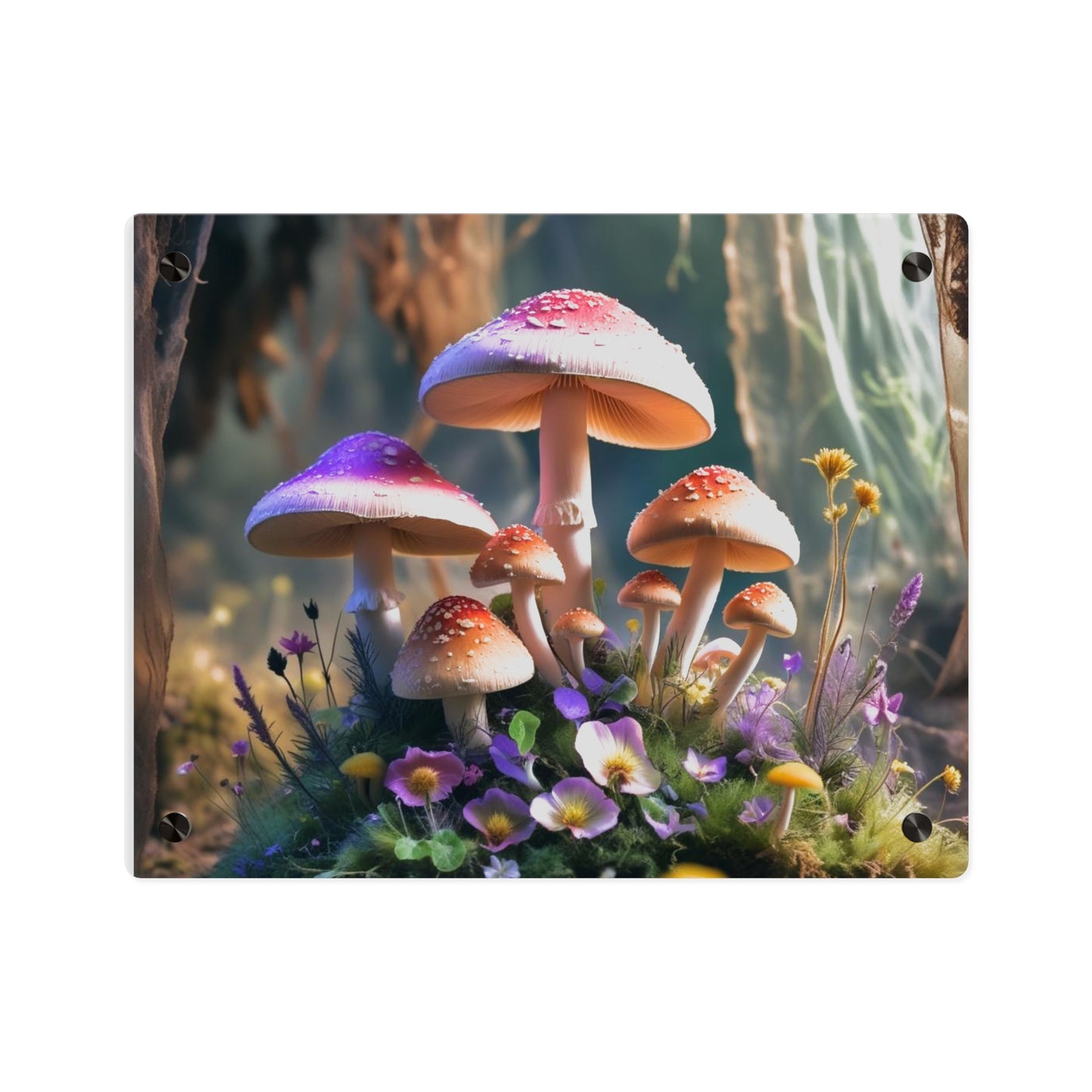 Zână de pădure cu ciuperci – Tablou acrilic rustic cu pădure