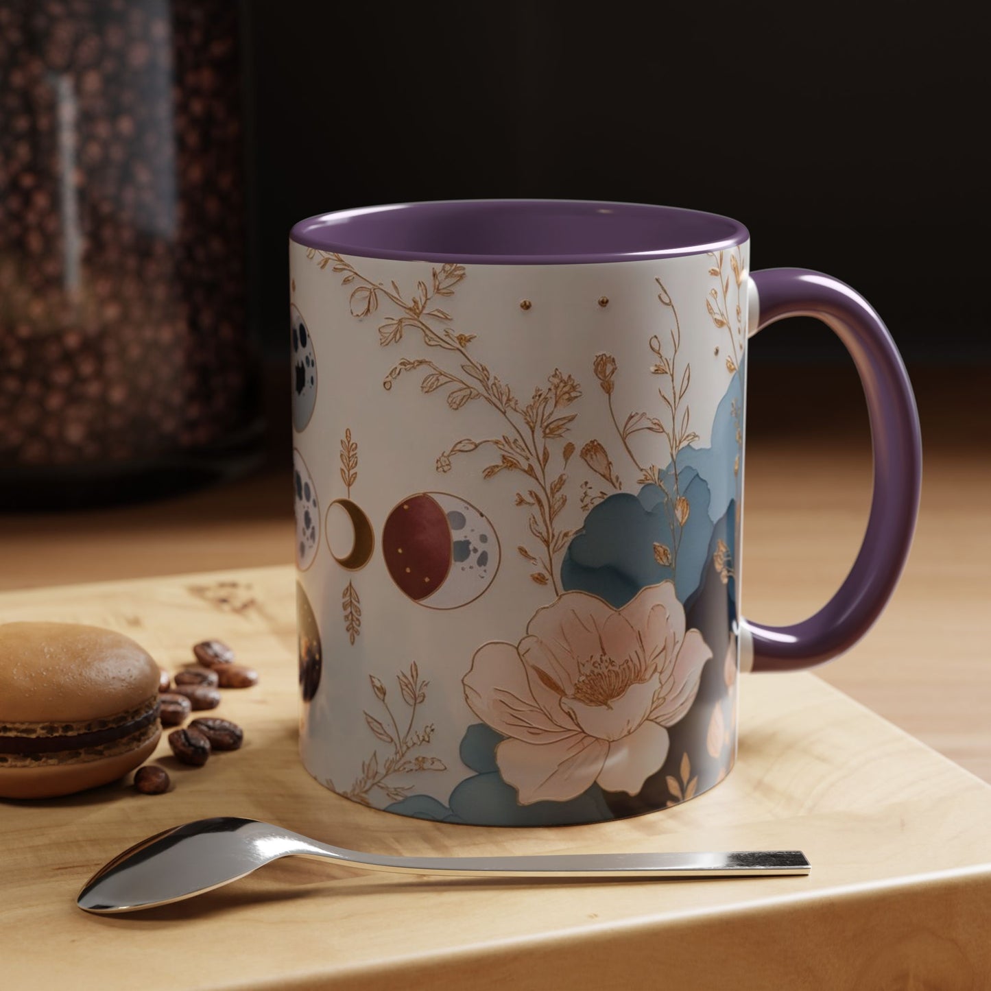 Celestial Floral Accent Coffee Mug- Mystic Moon Decor Drink-ware