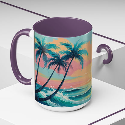 Coffee Mug, Tropical Sunset Beach Lover Gift, Vibrant Ceramic Ocean Theme Drinkware