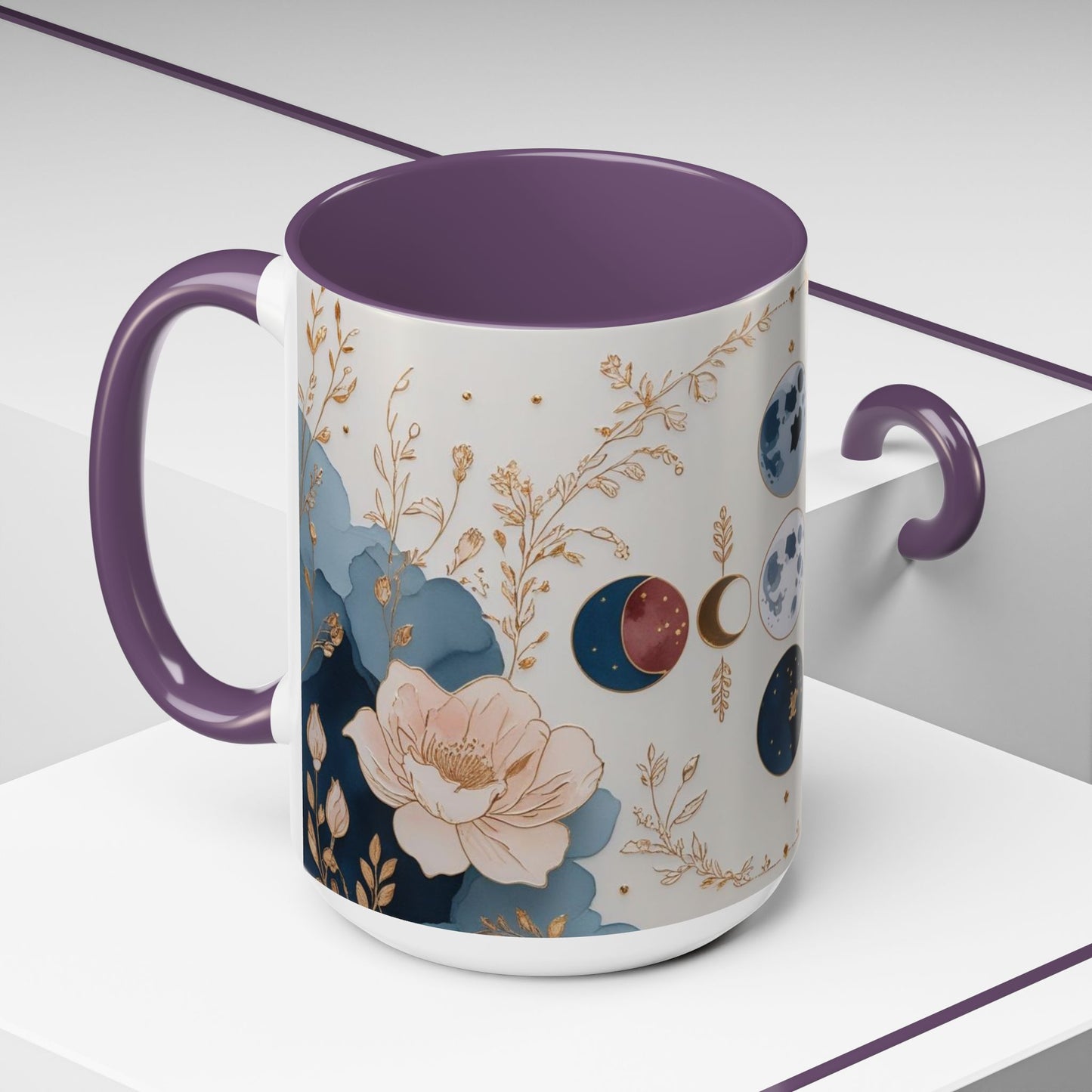 Celestial Floral Accent Coffee Mug- Mystic Moon Decor Drink-ware