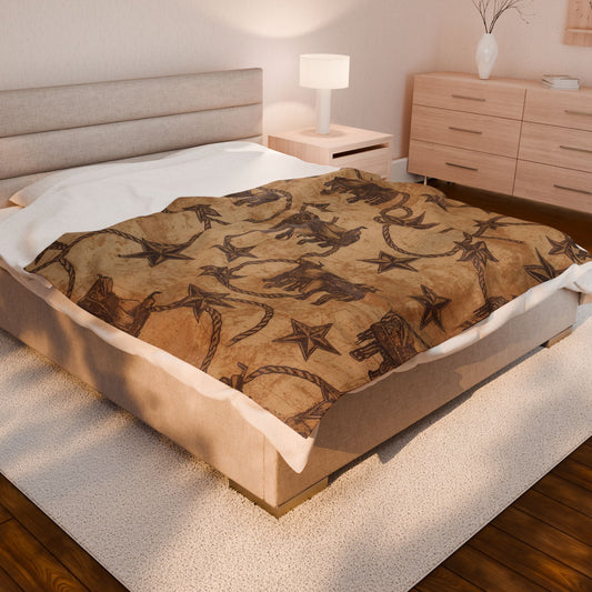 Cozy Western-Themed Velveteen Plush Blanket