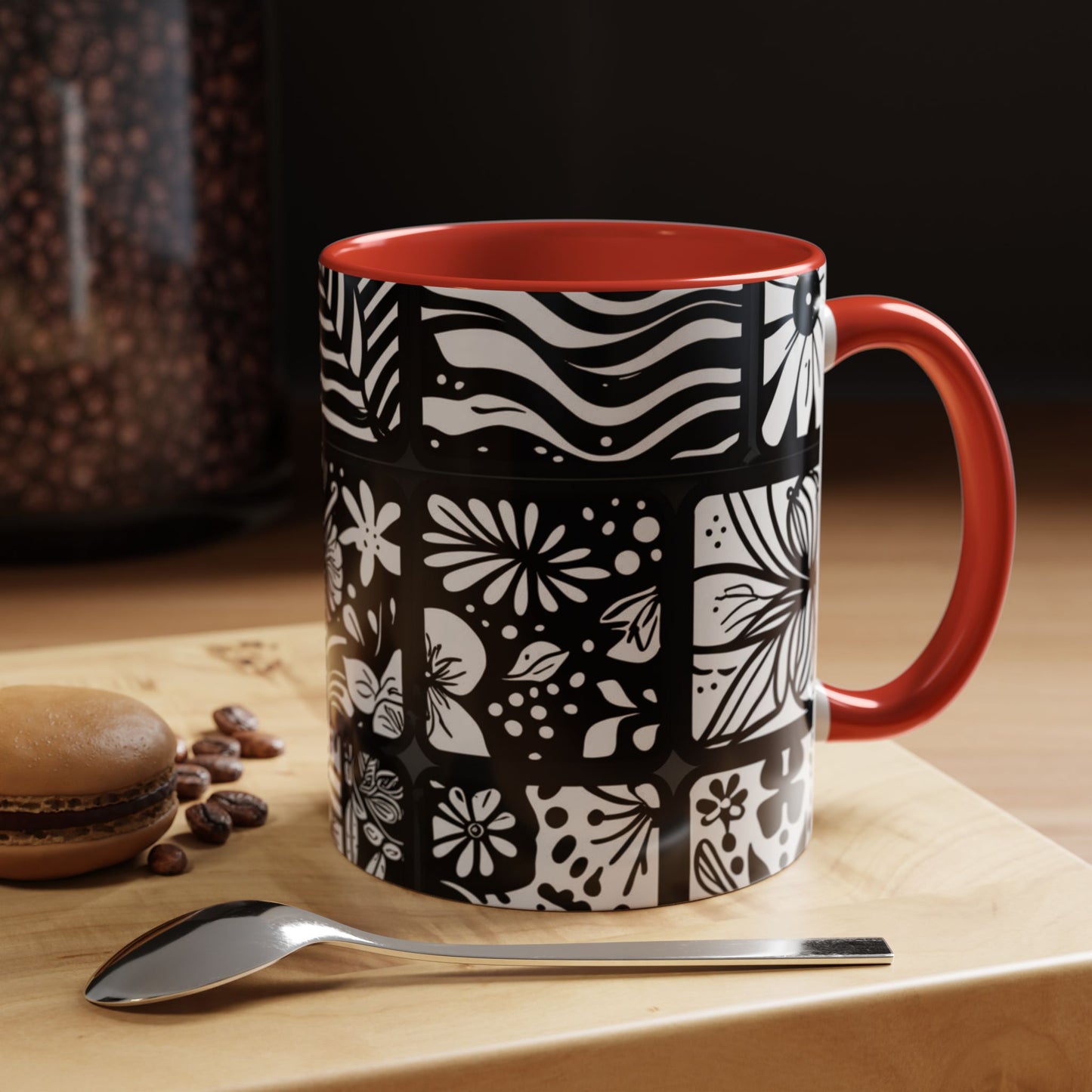 Black and White Floral Accent Coffee Mug