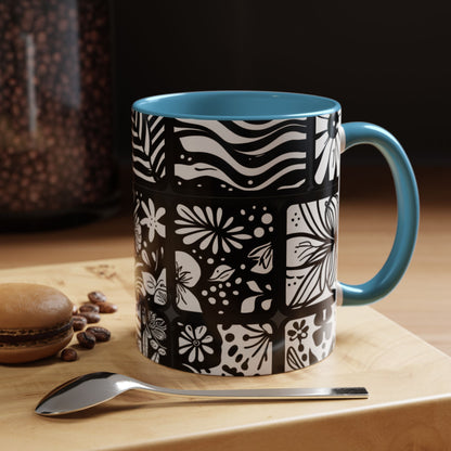 Black and White Floral Accent Coffee Mug