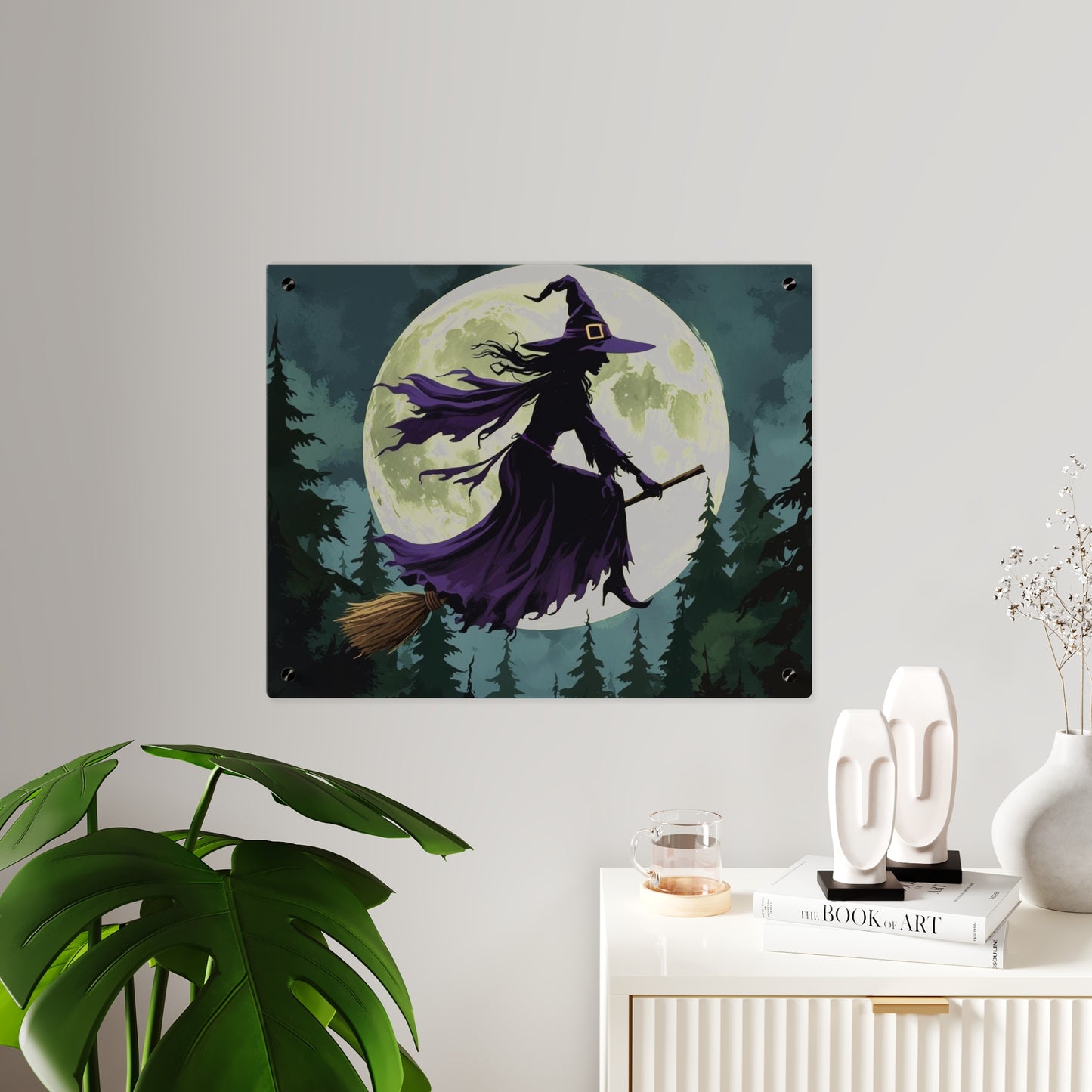 Acrylic Wall Art Panels - Witch and Moon Decor, Perfect for Halloween