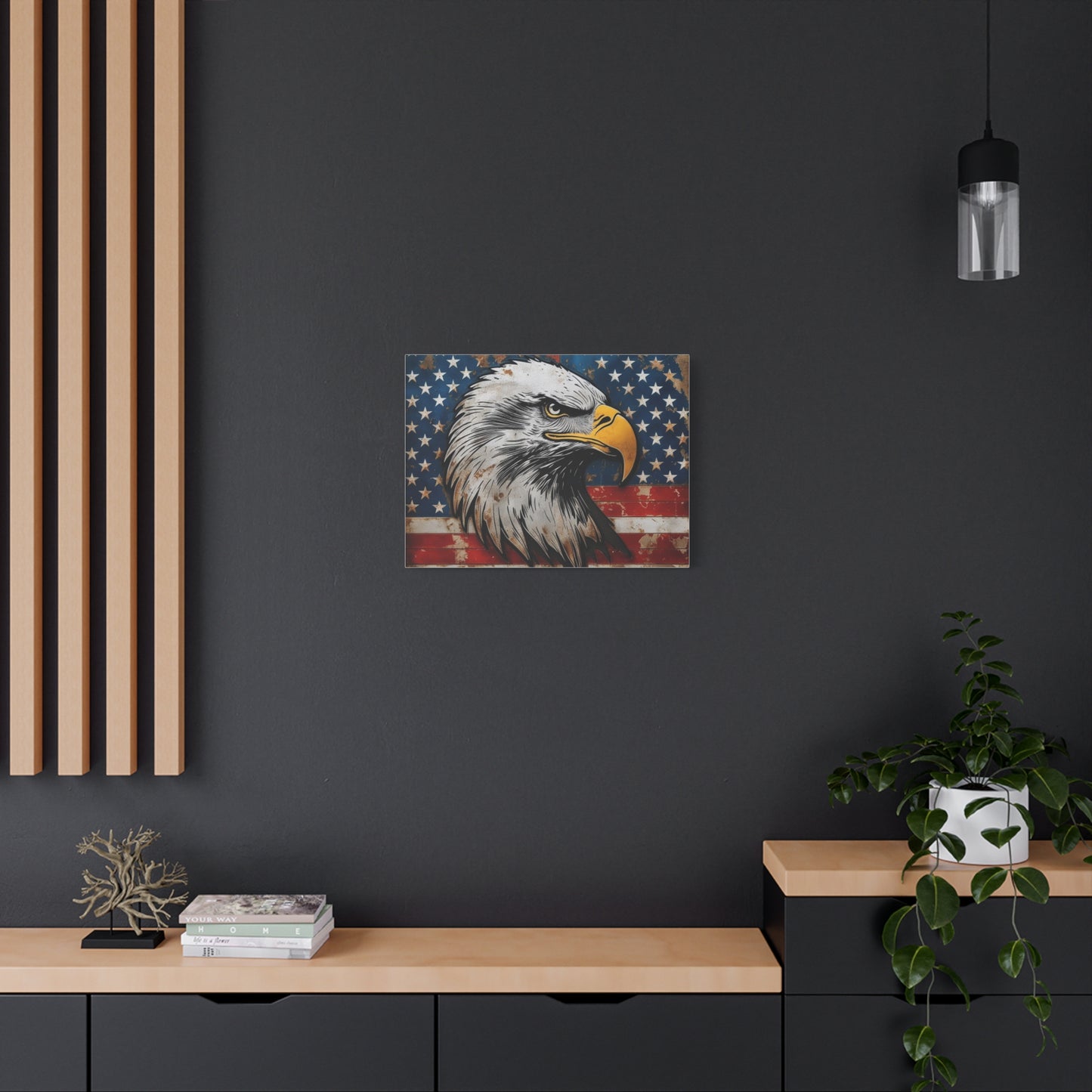 Tablou pe pânză Weathered Glory – Decor rustic de perete cu vultur pleșuv și stele