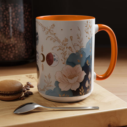 Celestial Floral Accent Coffee Mug- Mystic Moon Decor Drink-ware