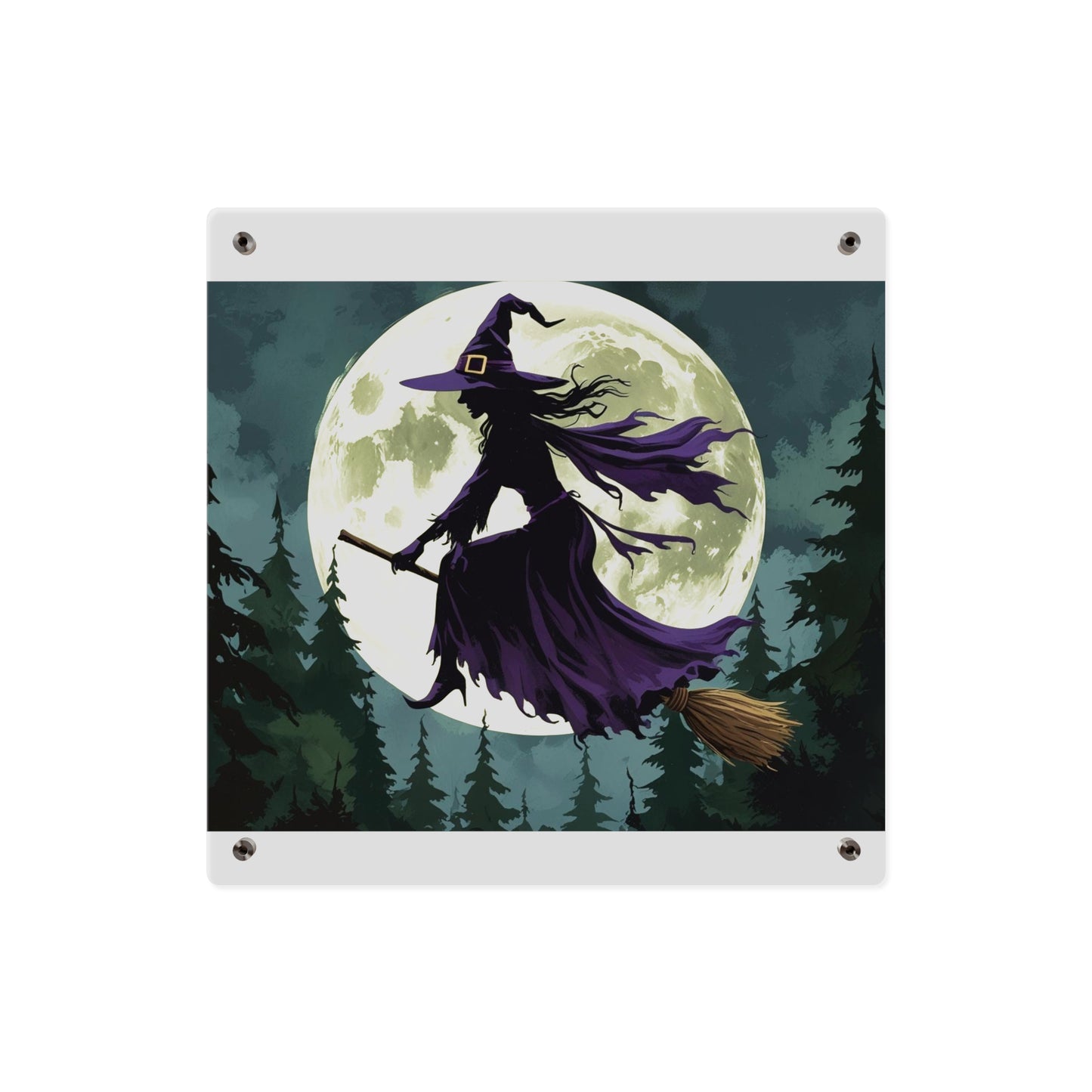 Acrylic Wall Art Panels - Witch and Moon Decor, Perfect for Halloween