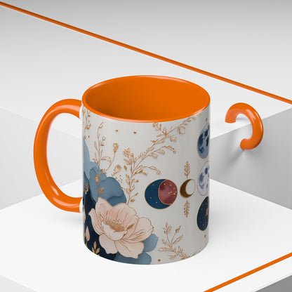 Celestial Floral Accent Coffee Mug- Mystic Moon Decor Drink-ware