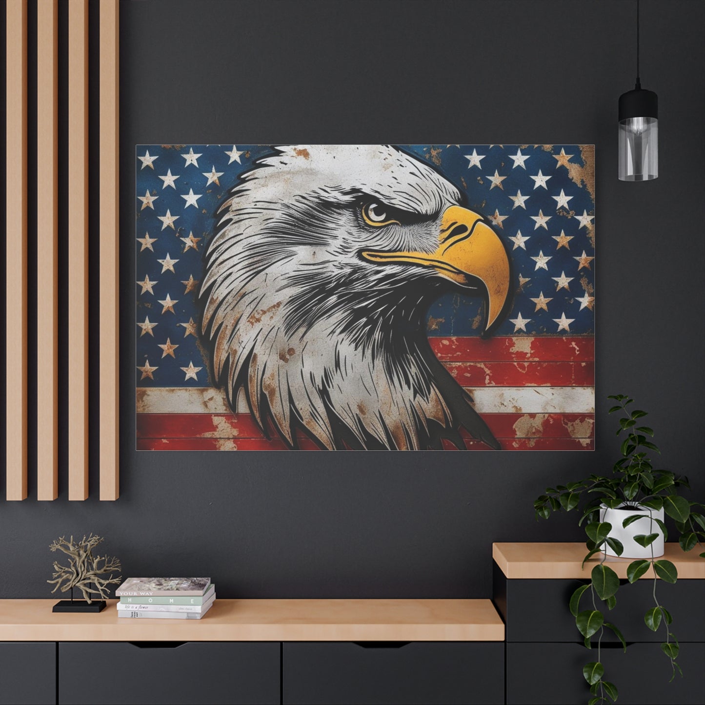 Tablou pe pânză Weathered Glory – Decor rustic de perete cu vultur pleșuv și stele