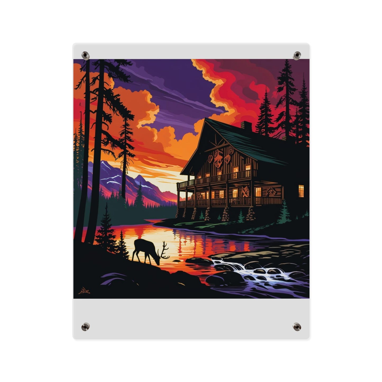 Cabin by the Stream – Acrylic Rustic Wall Art