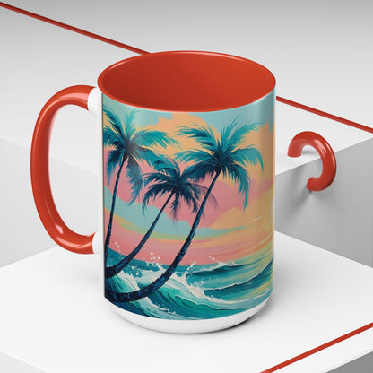 Coffee Mug, Tropical Sunset Beach Lover Gift, Vibrant Ceramic Ocean Theme Drinkware