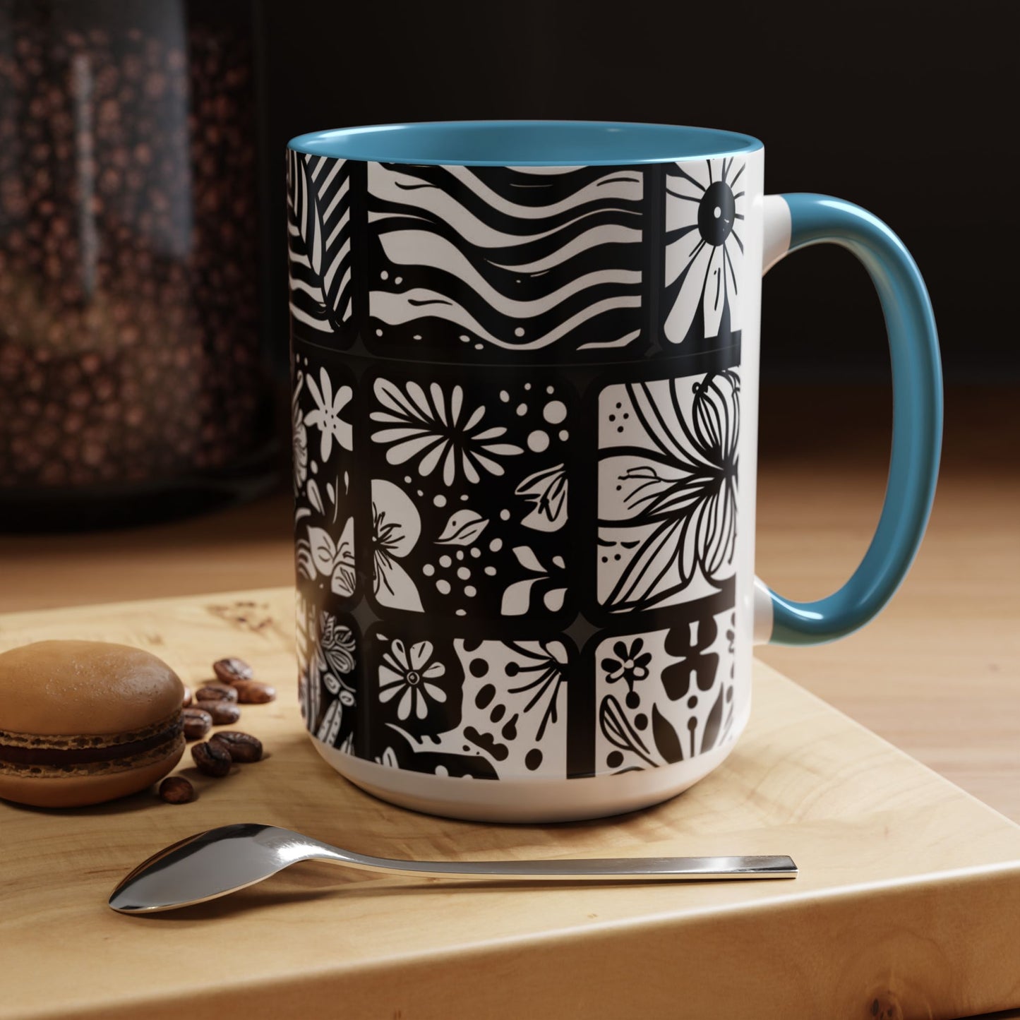 Black and White Floral Accent Coffee Mug