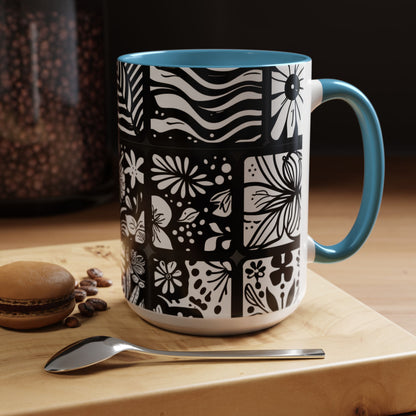 Black and White Floral Accent Coffee Mug