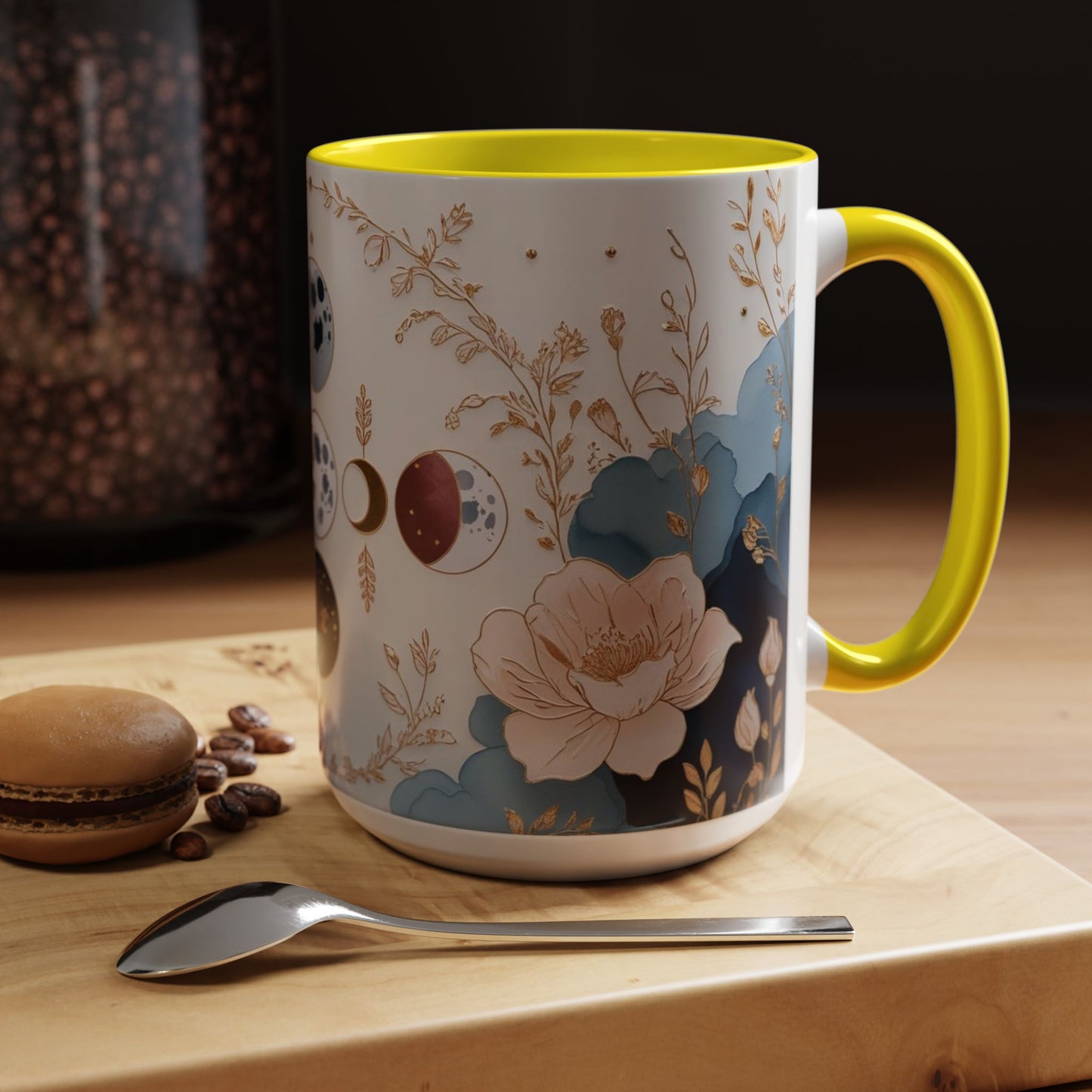Celestial Floral Accent Coffee Mug- Mystic Moon Decor Drink-ware