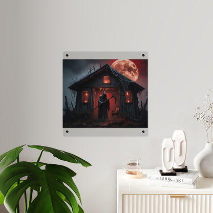 Halloween Wall Art Panel - Spooky Grim Reaper Under Blood Moon