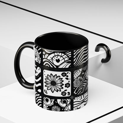 Black and White Floral Accent Coffee Mug