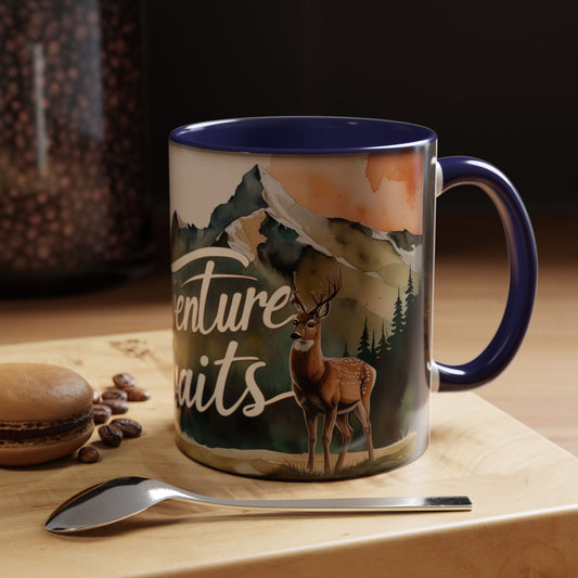 Adventure Awaits Accent Coffee Mug - Nature Lover Travel Gift