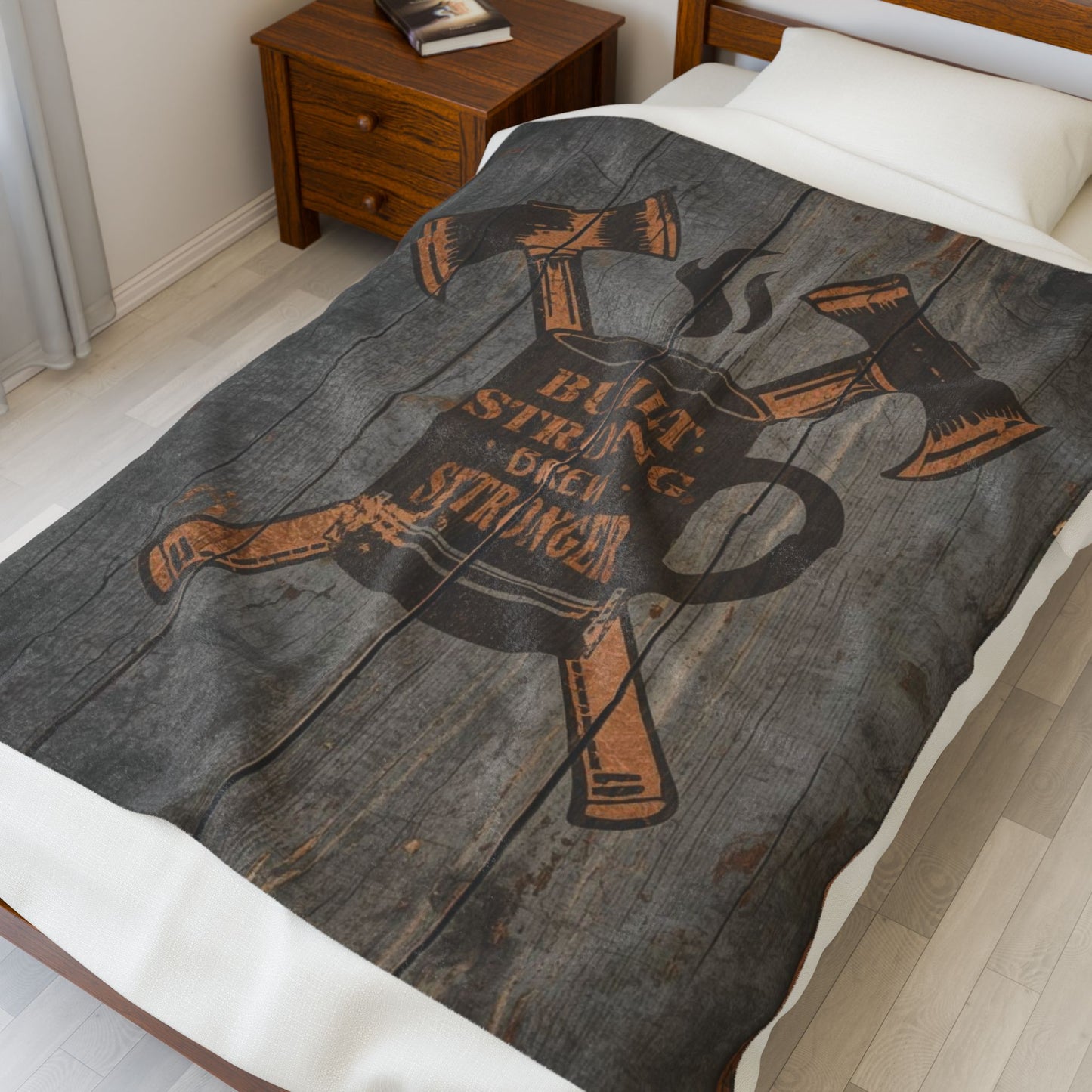 Rustic 'Built Strong' Cozy Velveteen Plush Blanket