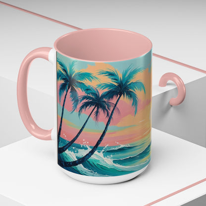 Coffee Mug, Tropical Sunset Beach Lover Gift, Vibrant Ceramic Ocean Theme Drinkware
