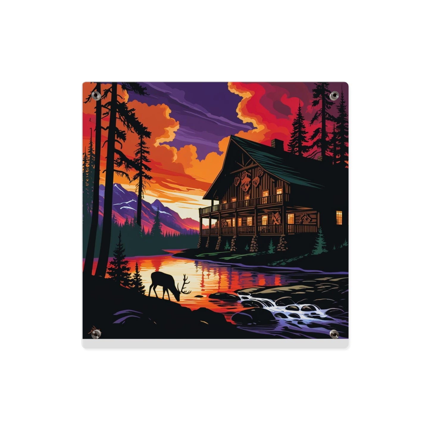 Cabin by the Stream – Acrylic Rustic Wall Art