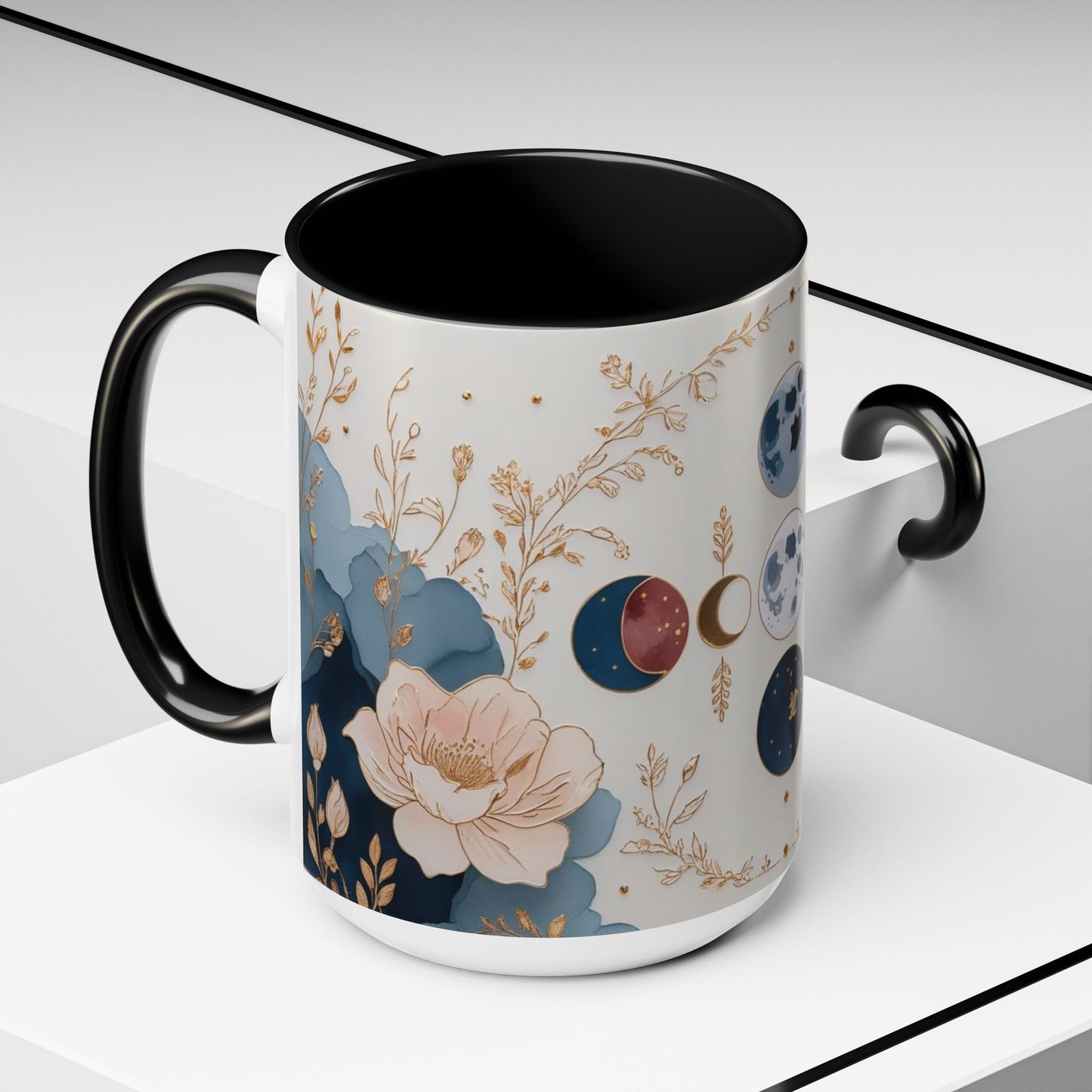 Celestial Floral Accent Coffee Mug- Mystic Moon Decor Drink-ware