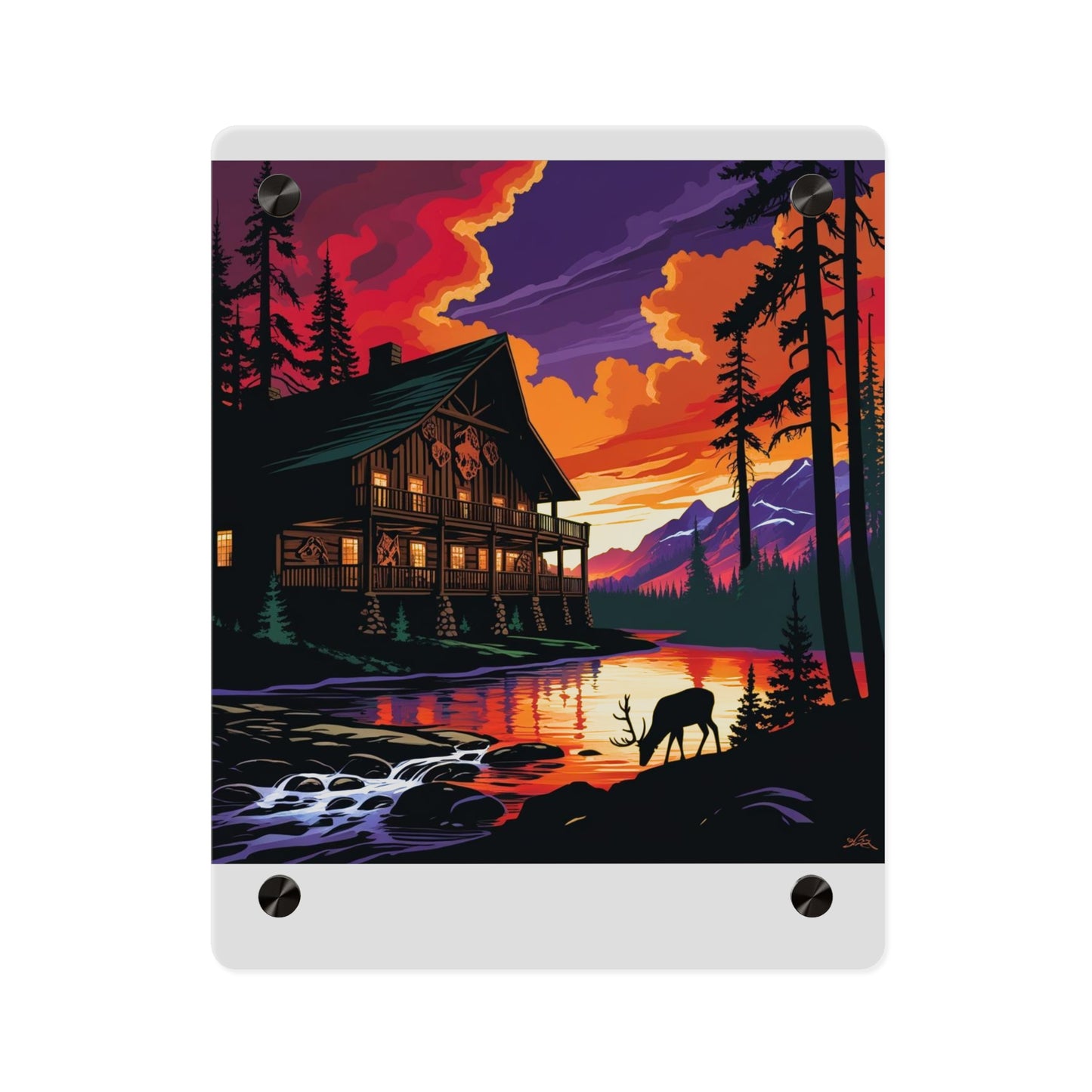 Cabin by the Stream – Acrylic Rustic Wall Art