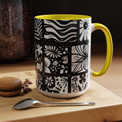 Black and White Floral Accent Coffee Mug
