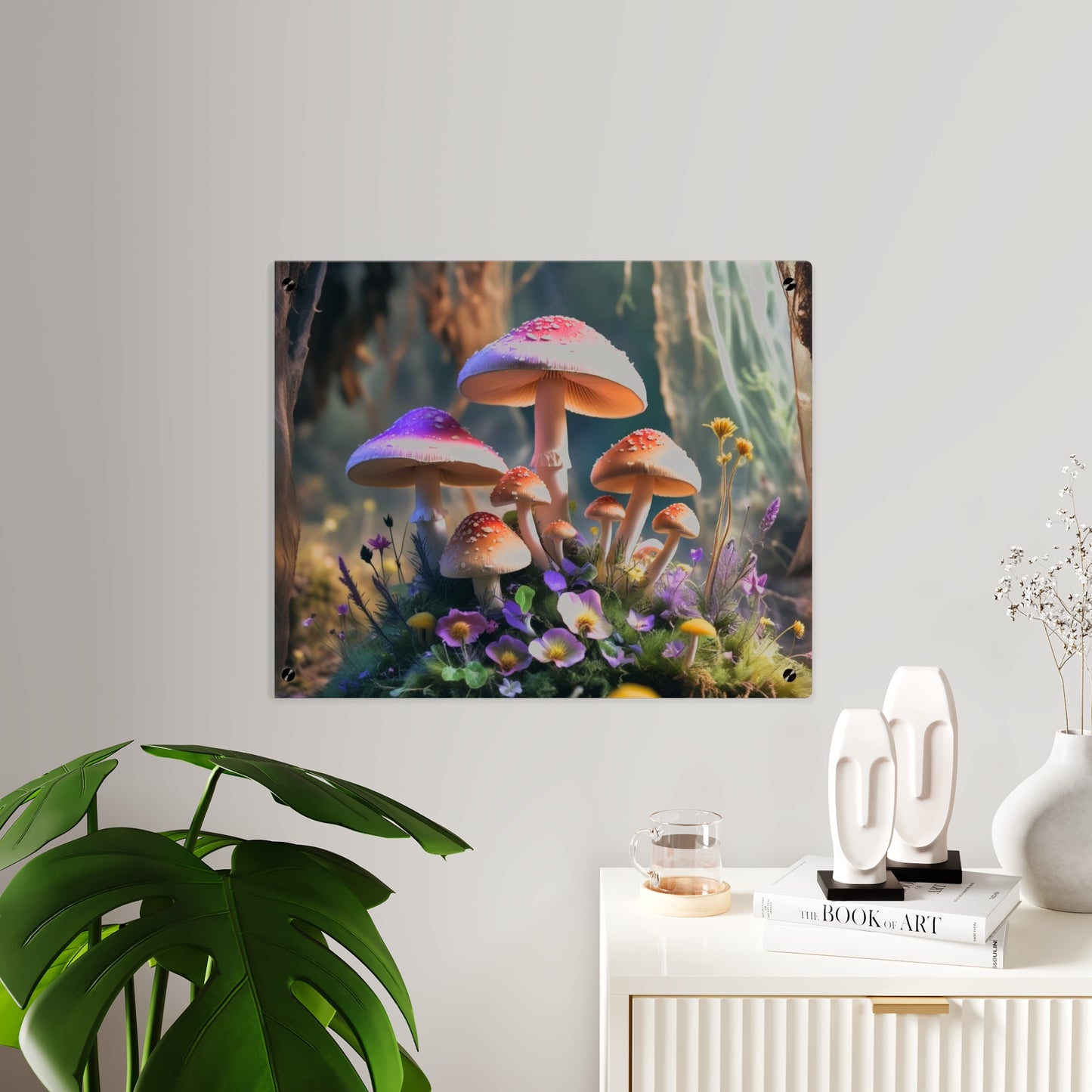 Zână de pădure cu ciuperci – Tablou acrilic rustic cu pădure