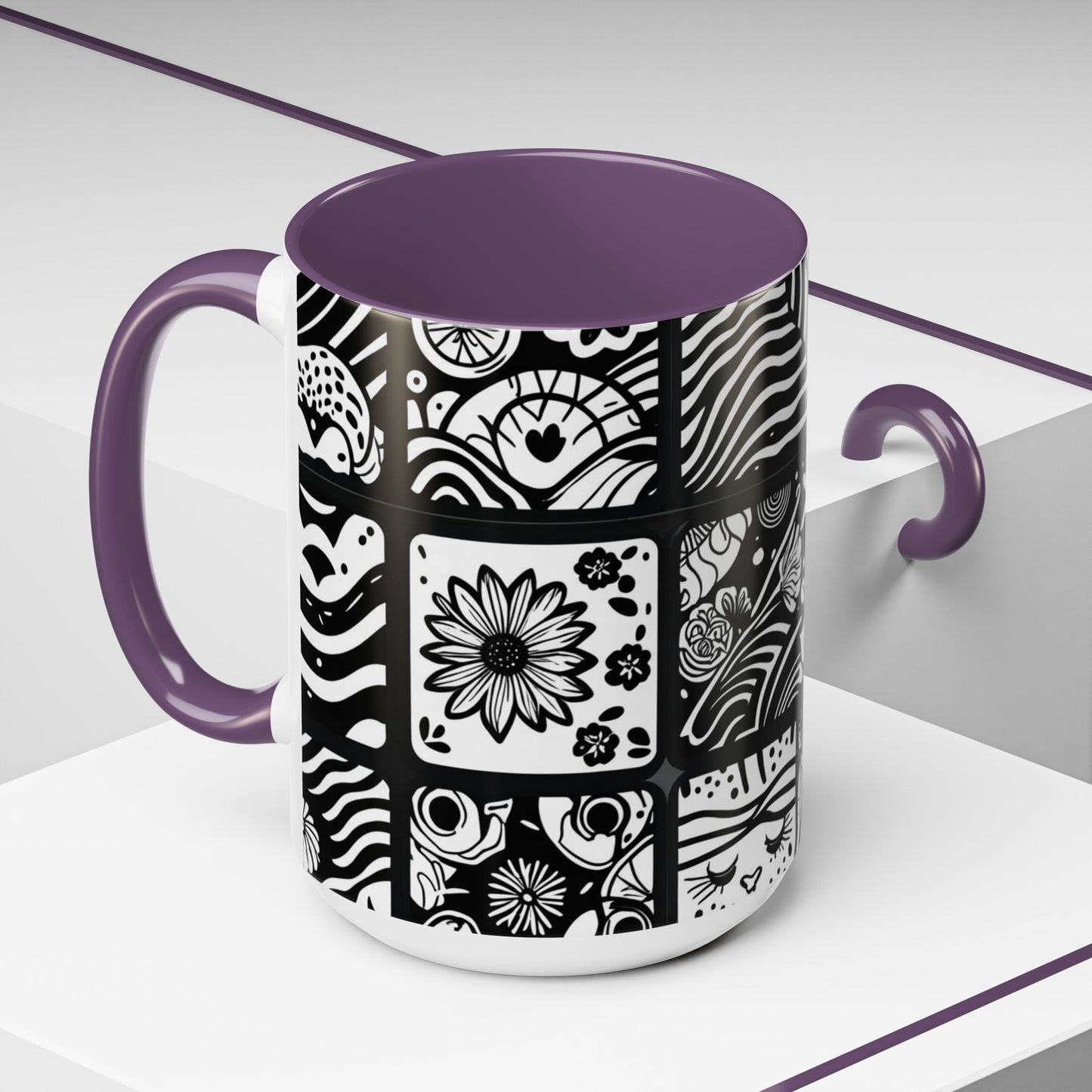 Black and White Floral Accent Coffee Mug