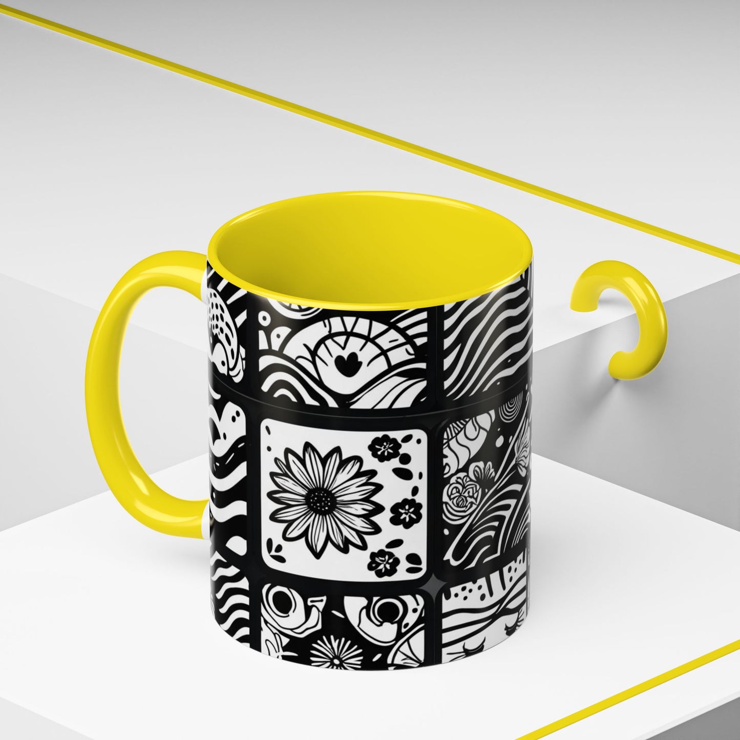 Black and White Floral Accent Coffee Mug