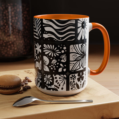 Black and White Floral Accent Coffee Mug