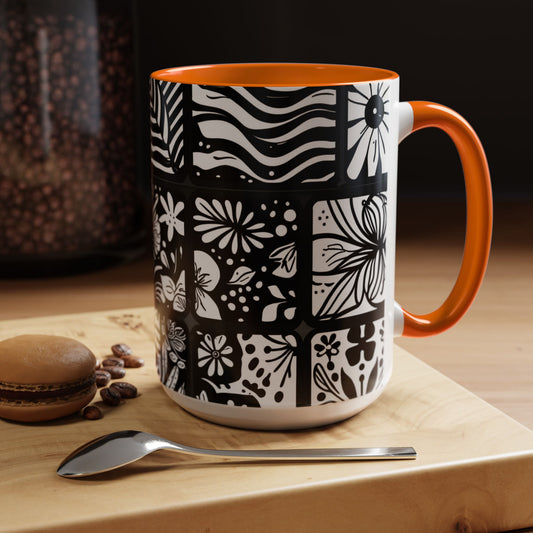 Black and White Floral Accent Coffee Mug