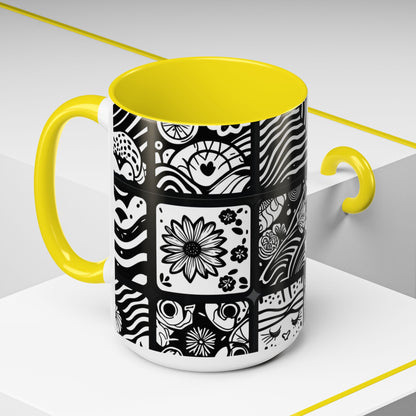 Black and White Floral Accent Coffee Mug