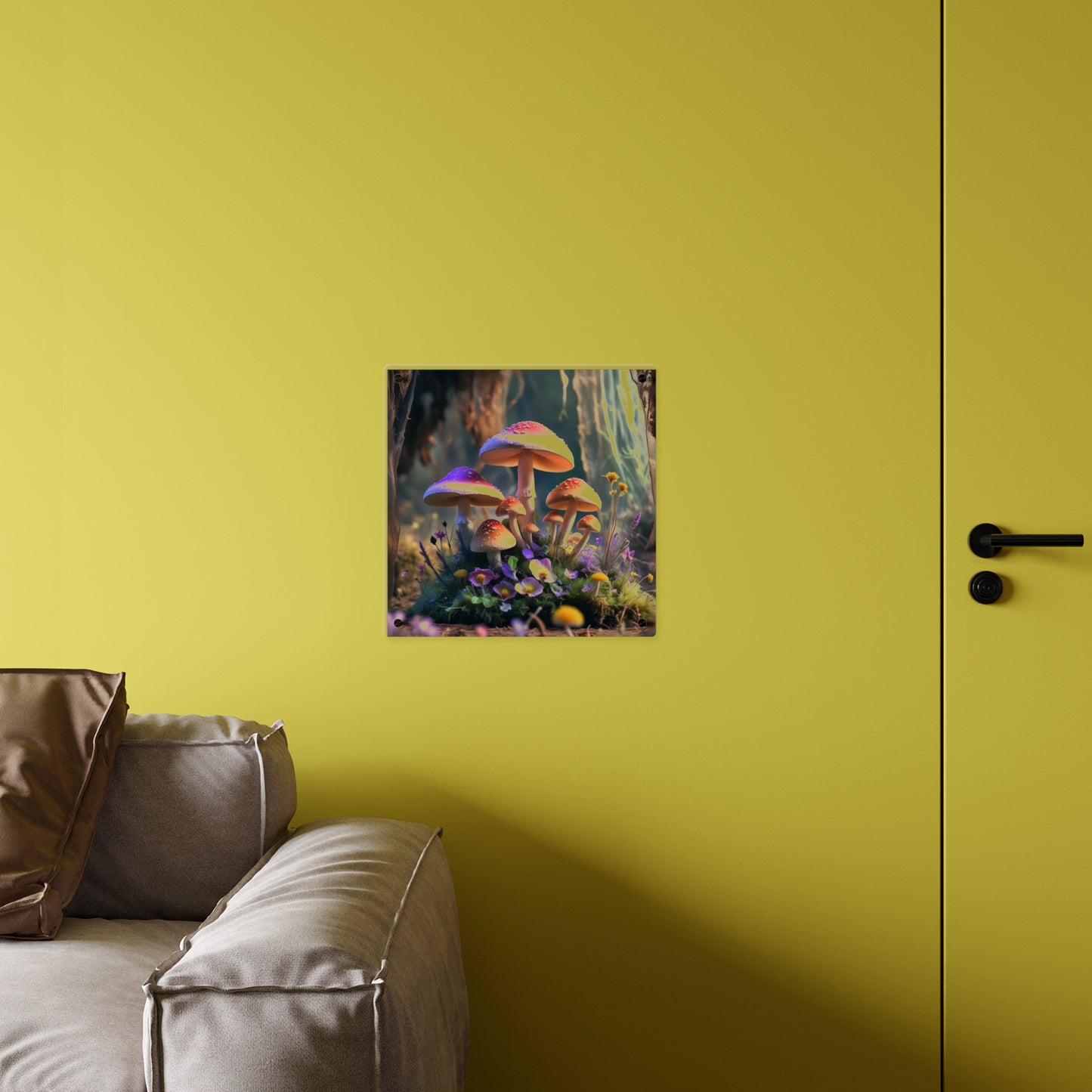 Zână de pădure cu ciuperci – Tablou acrilic rustic cu pădure