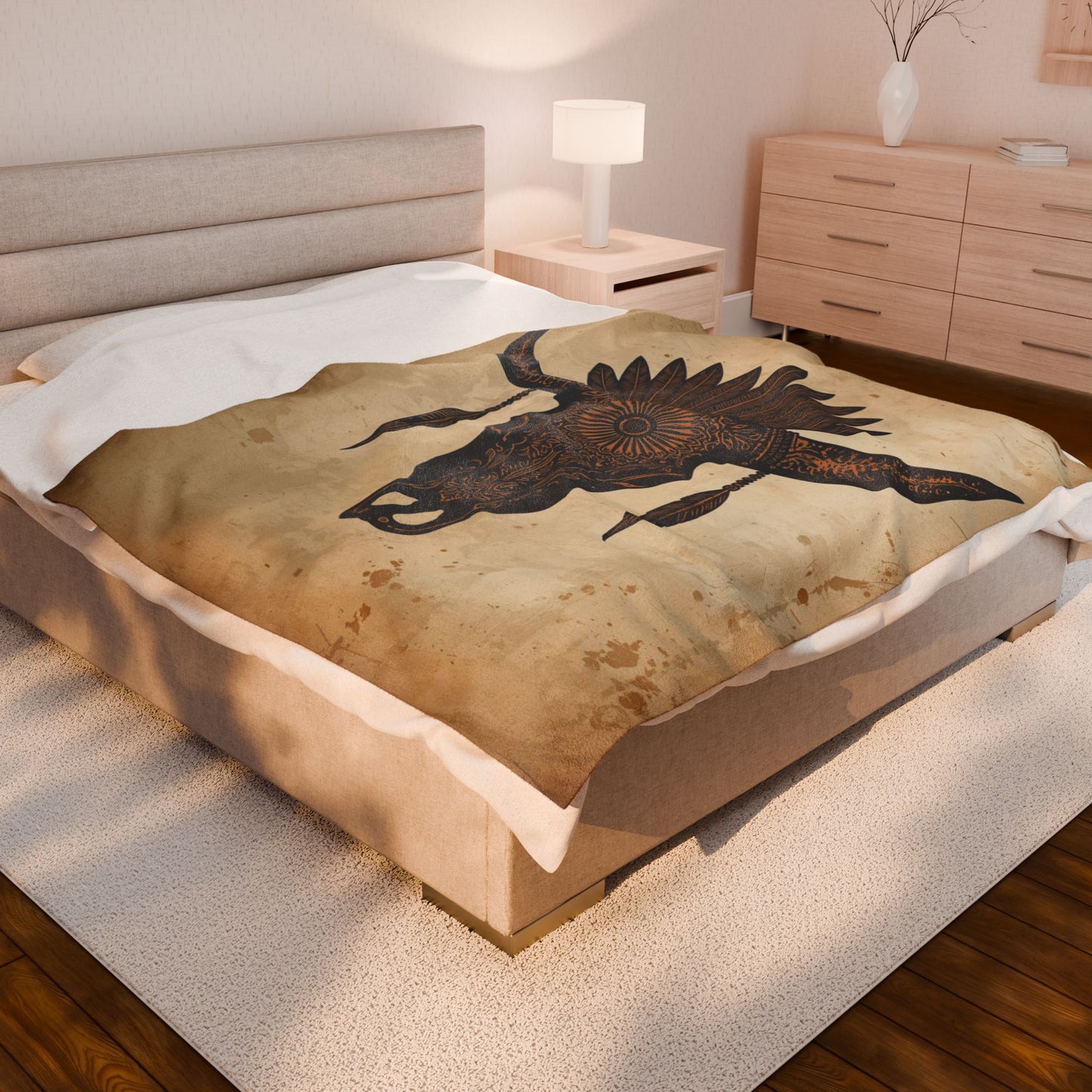 Bohemian Cow Skull Velveteen Plush Blanket