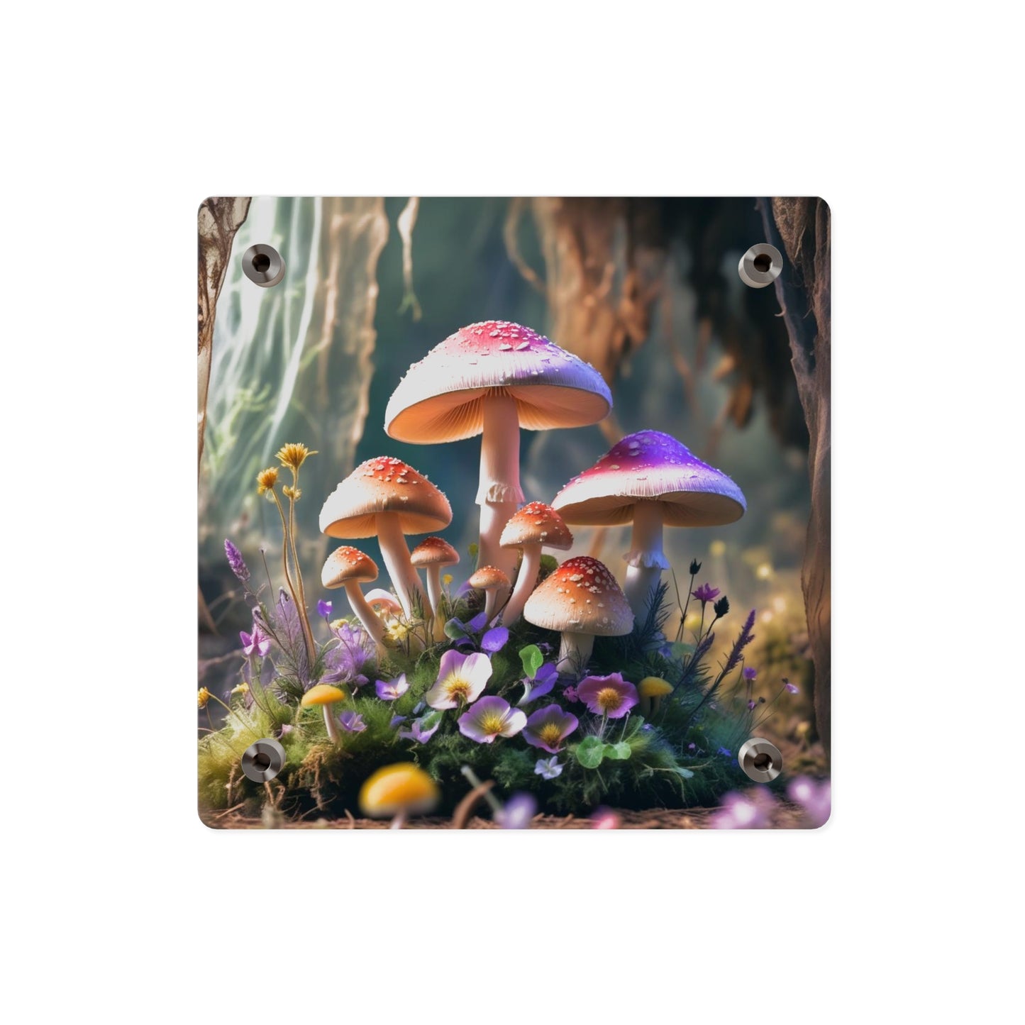 Zână de pădure cu ciuperci – Tablou acrilic rustic cu pădure